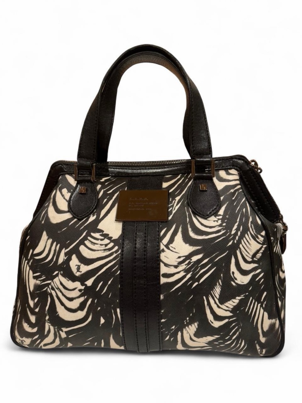 L.A.M.B. Black & Cream Patterned Satchel with Top Handles